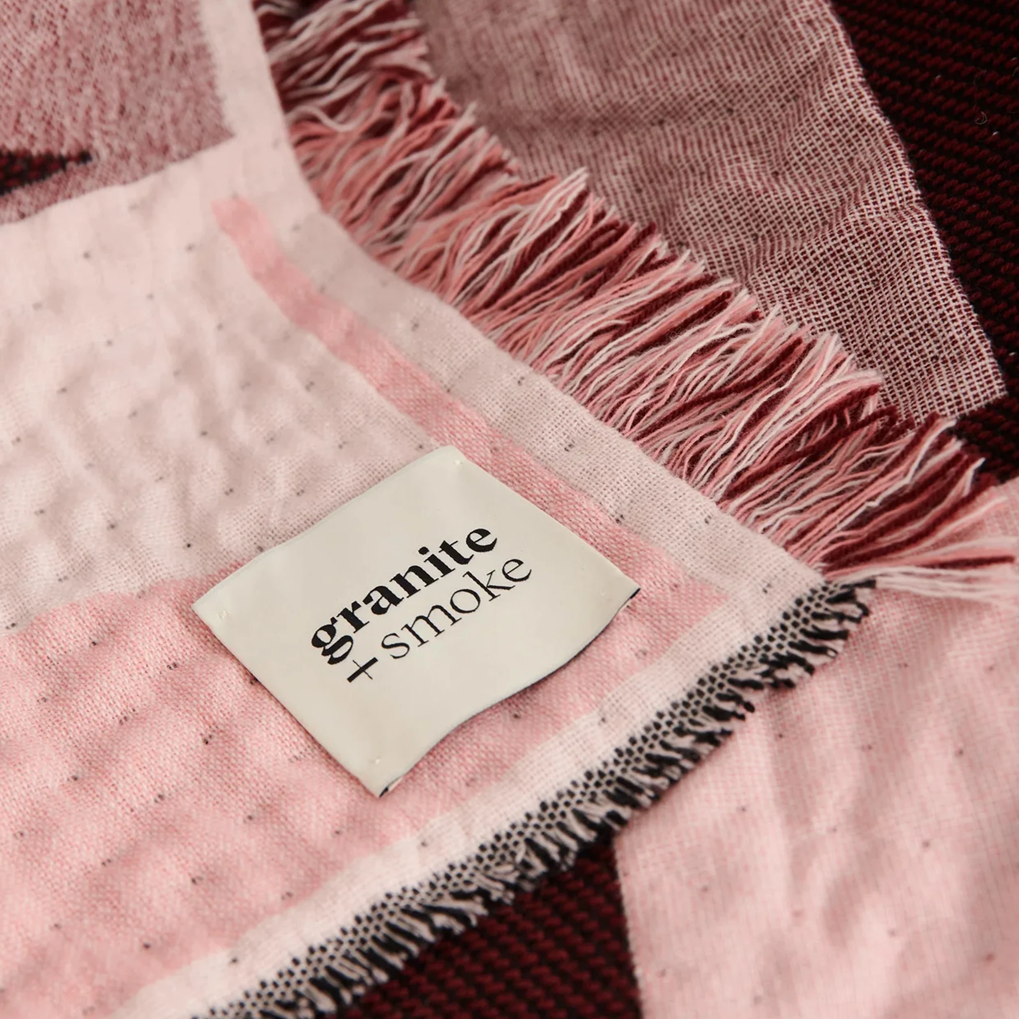 Grid Lambswool & Cashmere Blanket / Pink + Maroon - Image 3